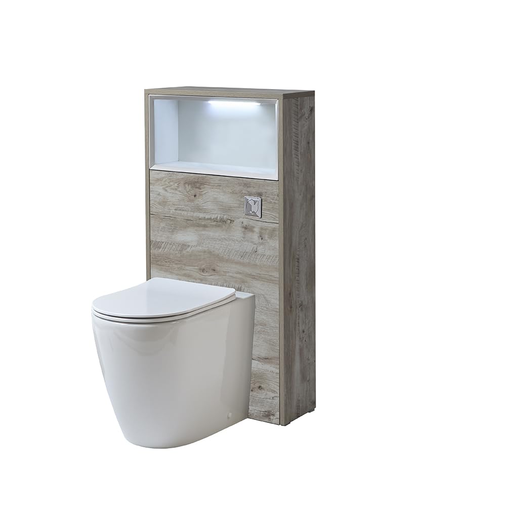 Milano Light Oak Unit / Chrome Flush Bexley 600Mm Light Oak Bathroom Wc Unit Led Lit Shelf Toilet