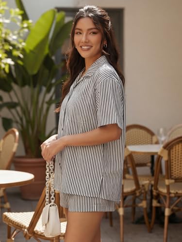Image of GRECIILOOKS Co-ord Set for Women Stylish Striped | Night Suit for Womens | Textured Pattern Pyjama Set for Women's Travel Beach & Holiday Look | Night Dress for Woman