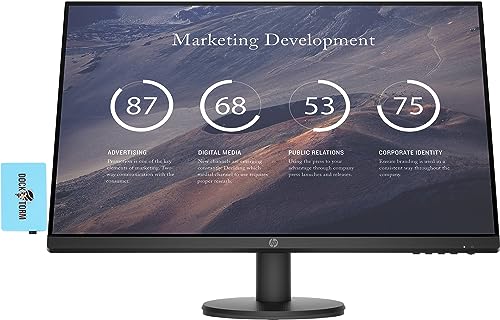 Image of HP P27v G4 FHD IPS Monitor 9TT20A6#ABA Bundle with Docztorm Dock, 27 inch FHD IPS (1920x1080) 60Hz Display, 1 HDMI 1.4, 1 VGA, VESA Mount (100x100 mm), Ideal for Office Work, Black (2025 Model)