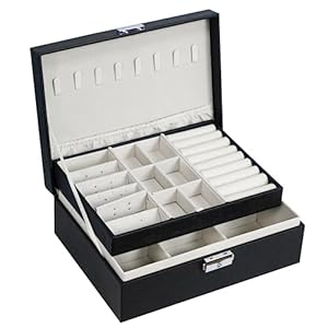 Adel Dream Sieradendoosje voor dames, meisjes, sieradenopslag op reis, rechthoekig, klein sieradendoosje, sieradenkistje voor ringen, oorbellen, halsketting, meerdere kleuren (zwart 2)