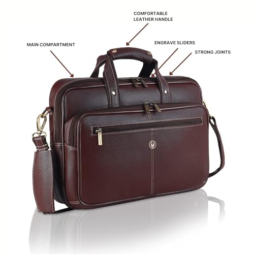 WildHorn Men's Leather Laptop Bag/Office Bag | Fits Upto 15.6 Inch Laptop/MacBook | Laptop Messenger Bag/Leather Bag I Dimension : L-16 inch W-4 inch H-12 inch,Brown