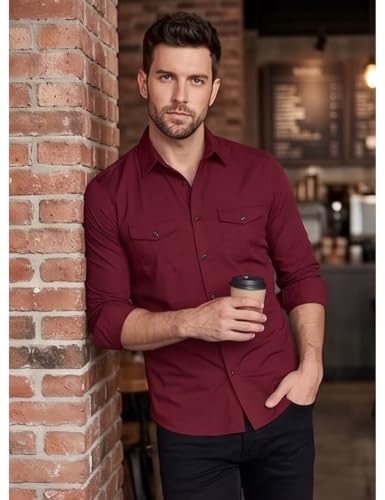 Image of Men's Double Flap Pocket | Regular Fit | Solid Spread Collar | Versatile Everyday Office Wear Comfortable |Stylish Design | Shirt