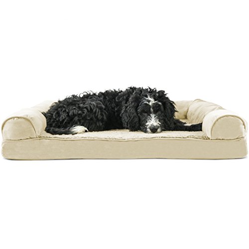 Furhaven Pet Dog Bed | Orthopedic Ultra Plush Faux Fur & Suede Traditional Sofa-Style Living Room Couch Pet Bed w/ Removable Cover for Dogs & Cats, Clay, Large