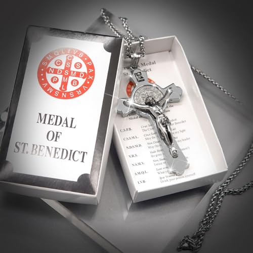 St Benedict Crucifix Necklace Saint Benedict Medal Cross Bless Safety Religious Pendant Gift for Men, Women, Family, Parent, Friend2