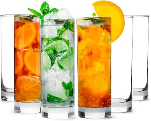 Image of WRINGO 350 ML Water Glasses Transparent Long Glass | Highball Glasses | Juice Glass | Plaza Tumbler Set of (6) (Transparent)