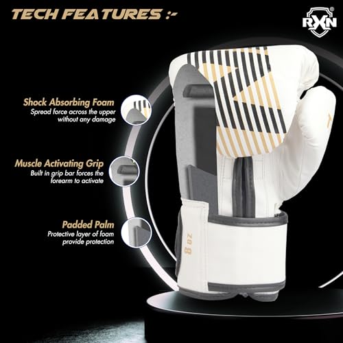 Image of RXN Terra Boxing Gloves, Pro Training & Sparring (White Gold, 16oZ)