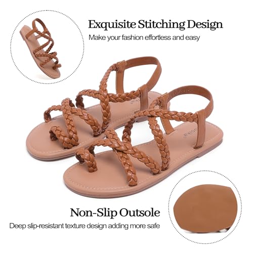 Image of Luoika Women's Wide Width Flat Sandals, Flip Flop Casual Strapy Sandals Slip on Summer Beach Shoes for Women.