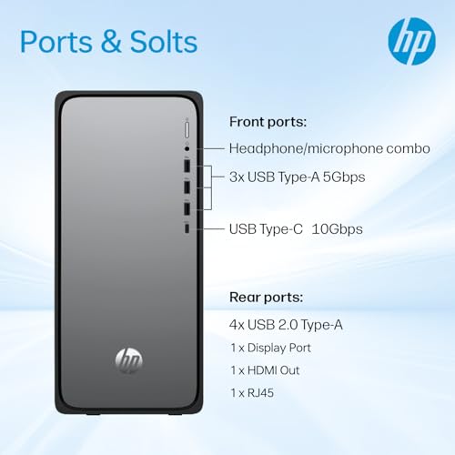 Image of HP OmniDesk Premium Tower Desktop, Core i7-14700, 32+32GB RAM, 2TB SSD, Wi-Fi 6, HDMI, USB-C, Windows 11 Pro, Wired Keyboard & Mouse, 2-Monitor Support 4K, Black, Bundle with ADATA 512GB External SSD