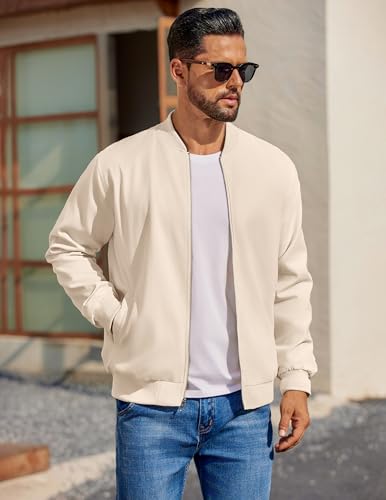 Image of COOFANDY Mens Light Cotton Bomber Jacket Flight Casual Softshell Varisty | Lightweight Zip Up Jackets,Soft Breathable Fabric,Perfect for Streetwear Daily Commute Travel,Fashion Windbreaker for Winter