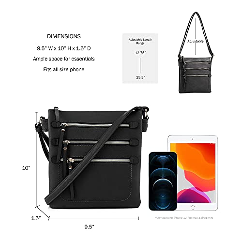 JESSIE & JAMES Double Compartment Multi-Zipper Triple Zip Pockets Concealed Carry Crossbody Bag with Lock and Key3