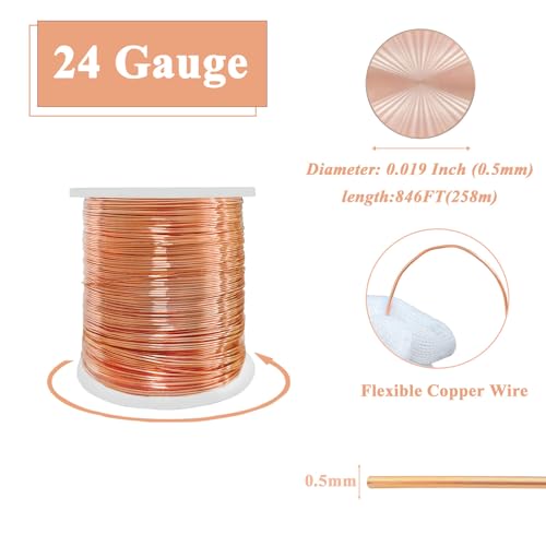 Image of 99.98% Bare Copper Wire 24Gauge (0.019 inch) 846ft (258m) Copper Wire for electroculture Gardening, Bonsai, Jewelry Making Beading Garden Plants,Ground Wire & DIY Craft (24Gauge,846FT)