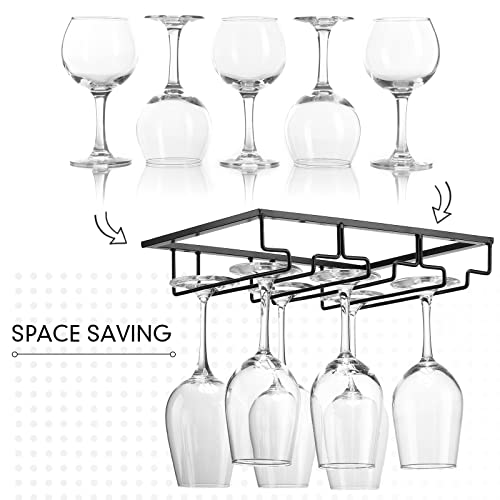 4 Pack Wine Glass Holder Under Cabinet, Hanging Wine Glass Rack 3 Rows Stemware Rack Black Wine Glass Holder Shelf Wine Glass Storage Metal Organizer For Bar Cabinet Kitchen #TOP1