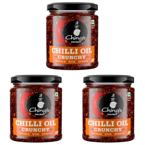 Image of Ching's Chilli Oil Crunchy - 170g | Drizzle, Stir, Spread| Use on Noodles, Fried Rice, Dimsums, Pizza, Pasta, Indian Curries & even Dal| Real Garlic, Chilli Flakes (Pack of 3)