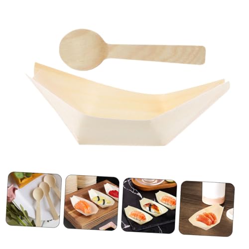 Platos desechables en forma de barco de madera para sushi miniatura 7