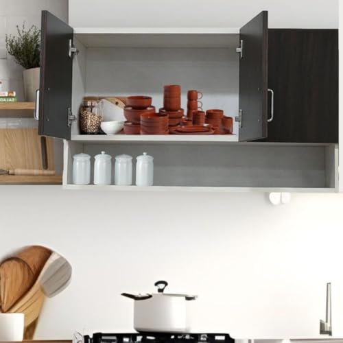Image of Multipurpose Storage Cabinet & Adjustable Shelf Space Organizer Engineered Wood Termites Resistance Wall Mounted for Office, Kitchen, Bedroom (Redica Walnut & Highland Pine, Door 3)