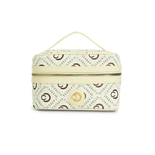 Image of Caprese Florida Small Vanity Bag for Women | Elegant & Classic Design with Spacious Storage for Jewelry, Makeup, Necklaces, Rings & More | Perfect for Travel & Special Occasions (Beige)