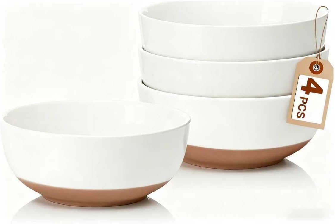 Gencywe 30oz White Ceramic Cereal Bowls Set of 4 - Large Soup, Salad, Pasta, Ramen Bowls | Dishwasher Microwave Safe