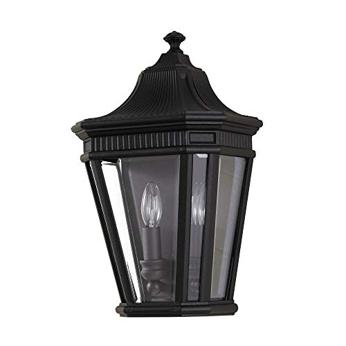 Outdoor IP44-2 Bulb Half Lantern Wall Light - Sconce - Black - LED E14 60W Bulb - Outside - External - Exterior
