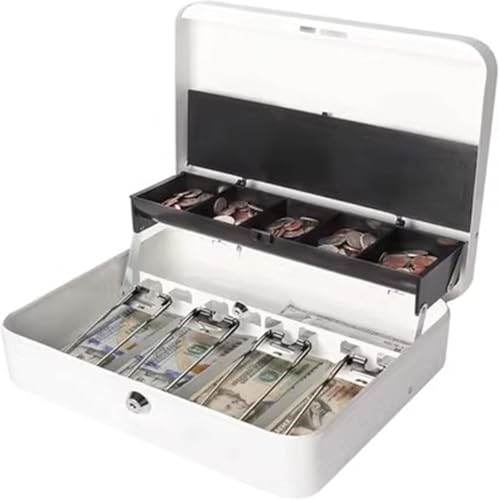 CXGFRGH Cassetto portadenaro per supermercati, Cassa Portatile for Negozi, salvadanaio in Metallo, Contenitore for Monete con Coperchio, registratore di Cassa Manuale(Bianco)