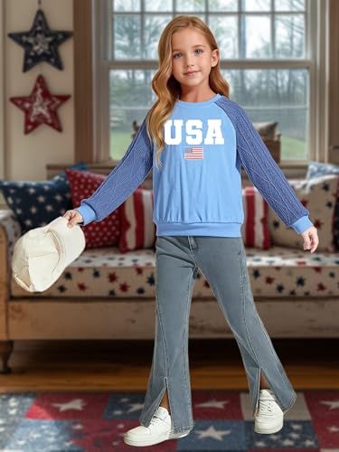 Image of CAZYCHILD Girls 4th of July Shirt Boys USA Tshirt Kids American Flag Sweatshirt Patriotic Pullover Tee Tops