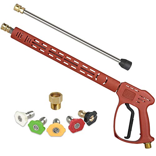 Raincovo 5000 PSI Deluxe Pressure Washer Gun for Hot and Cold Water, with Replacement Wand Extension and 5 Nozzle Tips, M22 14mm or M22 15mm Fitting, 40 Inch