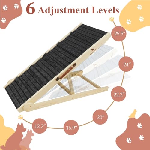 ELY UNIVRSAL Adjustable Dog Ramp for Bed – 12.2 to 25.5 Inches Foldable Pet Ramp for Large Dogs, Solid Wood Ramp for Dogs to Get on Bed, Couch – 200 LBS Load, Non-Slip - Image 6