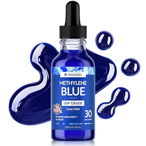 Honeyskin Methylene Blue Pharmaceutical Grade – 1% USP Grade High Purity Liquid Drops, Cool Mint Flavor | Alcohol-Free & Formaldehyde-Free | 50 Servings | Third-Party Tested, Made in USA