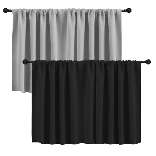 Cortinas Cortas para Ventanas Pequeñas – Juego de 2, 132 x 45 cm, Visillo Opaco de Media Ventana, con Bolsillo para Barra, Diseño Elegante, Filtran la Luz, para Cocina, Baño, Caravana, Estilo Rústico