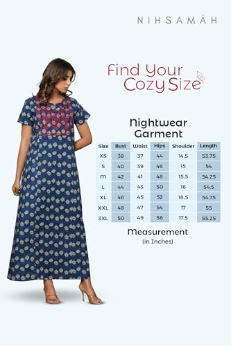 Image of NIHSAMAH Cotton Nighty for Women - Printed Stylish Night Gown, Comfortable Sleepwear Long Nightwear, Maxi