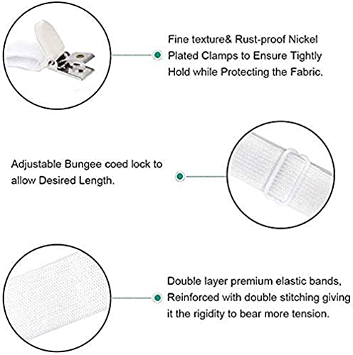 Felly Verstellbare Bettlakenspanner, 2 Stück Elastische Lakenhalter, Weiß Betttuchspanner, Lakenspanner mit Metallclips, für Bettlaken, Matratze, Bügelbrett Oder Sofa, Weiß - Image 3