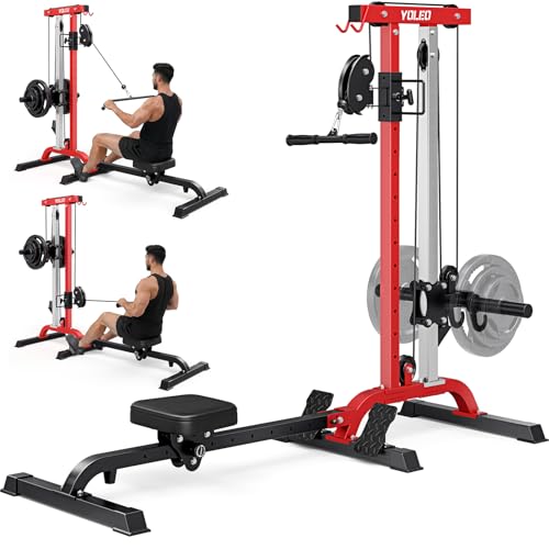 YOLEO Cable Machine Home Gym 2 in 1, Rowing Machine & LAT Pulldown Station with High/Low Pulley, 450 Lbs Loaded, Foldable Compact Design, Includes LAT Bar & Tricep Rope