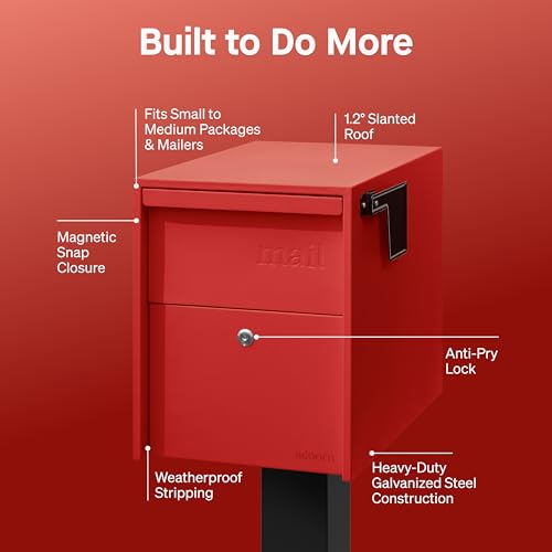 Image of Adoorn Lockable Post Mount Mailboxes for Outside - Large Anti-Theft Locking Mailbox for Packages and Letters - Weatherproof Construction - Durable Steel - 15.5 inch H x 12 inch W x 18.5 inch D - Red