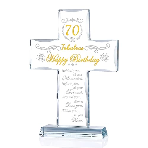 70th Birthday Cross Gifts for Women, Men, Standing Glass Keepsake for 70 Year Old Birthday...