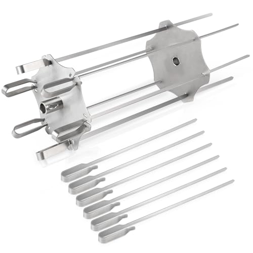 DBREAKS Barbecue Rotissoire en Acier Inoxydable pour jusqu'à Ø14mm Rôtisserie Tournebroche pour Barbecue, Système de Brochettes Rotatifs avec 6 Longues...