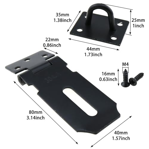 Image of 2PCS 80x40x22mm Door Hinge Lock Padlock Latch Lock Black Stainless Steel Door Hasp Suitable for Cabinet Wooden Door Window Crate and Pet House