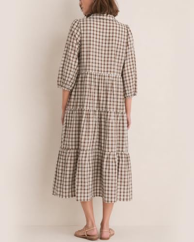 Image of Women Button Down Maxi Shirt Dress Long Sleeve Flowy Tiered Collared Dresses with Pockets