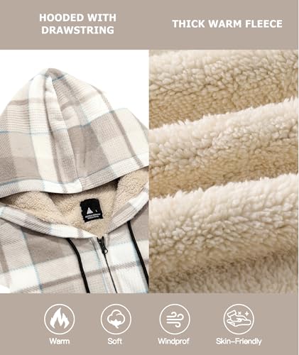 Image of ZITY Heavy Thick Hoodies for Men Plaid Flannel Warm Sherpa Fleece Lined Winter Full Zip Up Coat