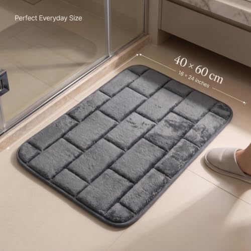 Image of Memory Foam Bath Mat for Bathroom & Kitchen | Anti-Skid Soft Floor Mat for Bedroom | Super Absorbent Quick Dry Microfiber Rug | Machine Washable Indoor Floor Mat | Grey | 40x60 cm