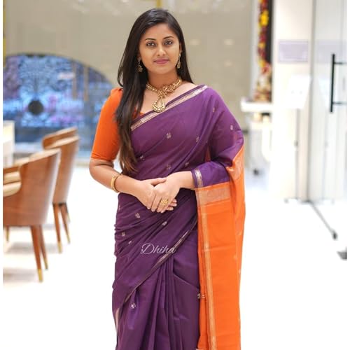Image of Original Maheswari Cotton Silk Saree for Women | Kanjivaram Pure Silk Cotton Sari with Blouse | Zari Work | Tassels | Handloom Weave