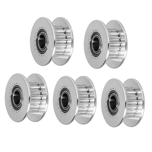 MUCKLILY 5pcs 20 3D Printer Pulley Belt Pulley Synchronous Wheel Pulley Wheel Gt2 20 Teeth Timing Pulley 20 Teeth Pulley Mechanical Timing Pulleys Gt2 20 Tooth Aluminum Idler Pulley Silver