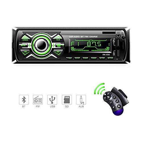 Radio Coche, LSLYA Radio Coche Bluetooth, admite Llamadas Manos Libres, Radio USB Coche Soporte Radio FM, Radio para Coche con Doble USB, Carga rapida, Control Remoto del Volante