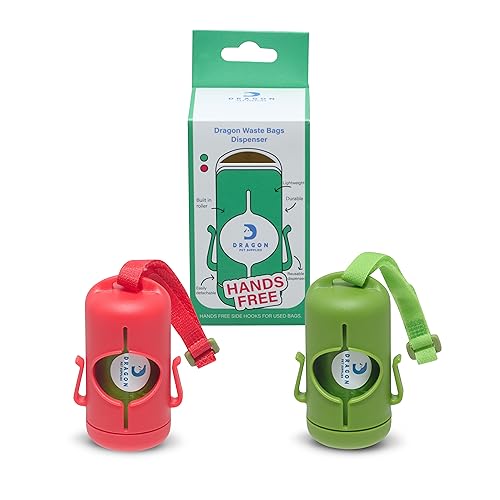 DRAGON Waste Bags Durable Dispenser, Dog poop bags holder with Two Hooks on the side for Used Poop Bags, leash attachment strap and 15 Dog Poop Bags (Green) DRAGON Waste Bags Durable Dispenser, Dog poop bags holder with Two Hooks on the side for Used Poop Bags, leash attachment strap and 15 Dog Poop Bags (Green)