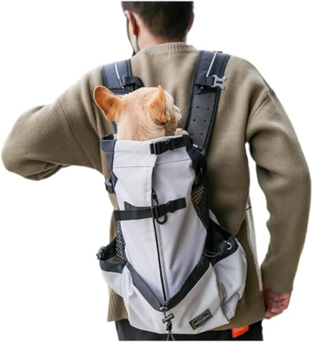 Rosoy ペットバッグ 犬抱っこ紐 猫バッグ ペットリュックサック バックパック 旅行 散歩 通院 災害避難 獣医認定 飛び出し防止機能 洗浄簡単 色展開 大型猫犬 トラベルバックパック 通気性 調節可能 (M,グレー)