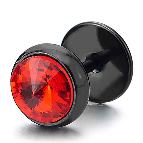 Mens Womens Circle Stud Earrings with Spiked Cubic Zirconia, Steel Fake Gauges Plugs2