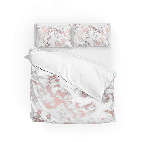 Housse de couette marbre or rose 3 pièces parure de lit king doux - 2