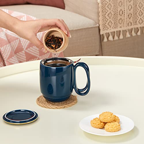 ZENS Teetasse mit Deckel und Sieb, 480ml Große Teebecher Geschenke, Blau – Bild 4