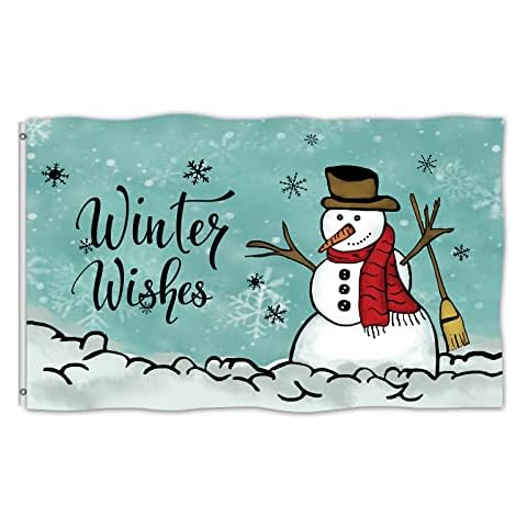 Tititex Christmas Winter Cute Snowman Teal Garden Flag 3 x 5 Ft Double Sided 3 Layers, Winter Wishes Snowflake with Brass Grommets Indoor Outdoor Flag Cover