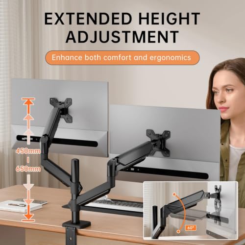 Image of Monitor Arm Mount, Gas Spring Desktop Stand, 13-32 Inch Screen Support, 8kg Capacity Vesa 100x100mm (Dual Monitor Pole ARM)