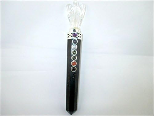 Miniatura 3 de Turmalina negra azabache con cristal Ángel Chakra Varita Stick Aprox. 5.5 pulgadas Energizado Cargado Limpiado Programado Puro Genuino Palo Libre