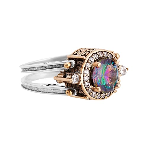 Elegant Reversible 925 Sterling Silver Ring for Women Jewelry - Handcrafted in Turkey, Featuring Round Cut Alexandrite Round Cut White Topaz 925 Sterling Silver Ring Size All